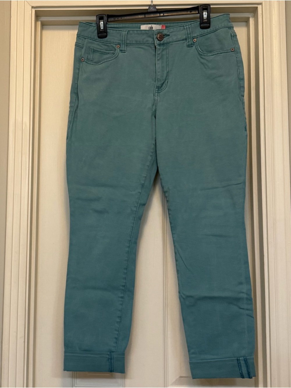 CAbi Teal Cropped Slim Jeans
